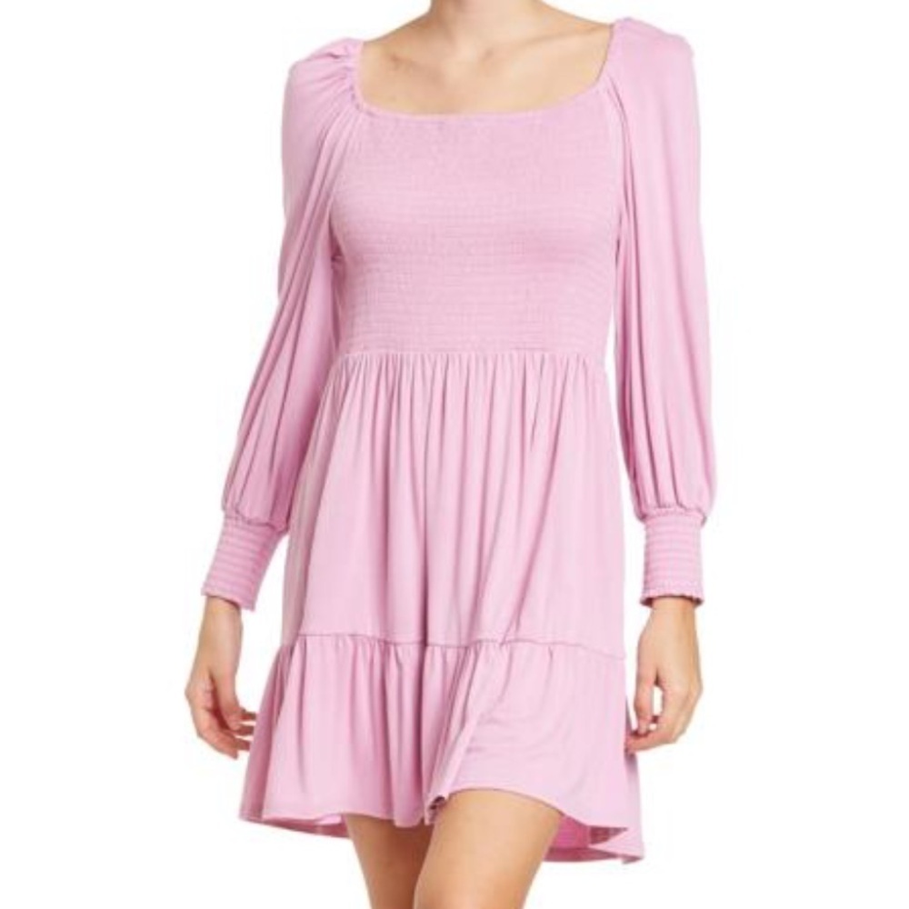 NWT BB Dakota Let's Go Smocked Bodice Long Sleeve Minidress